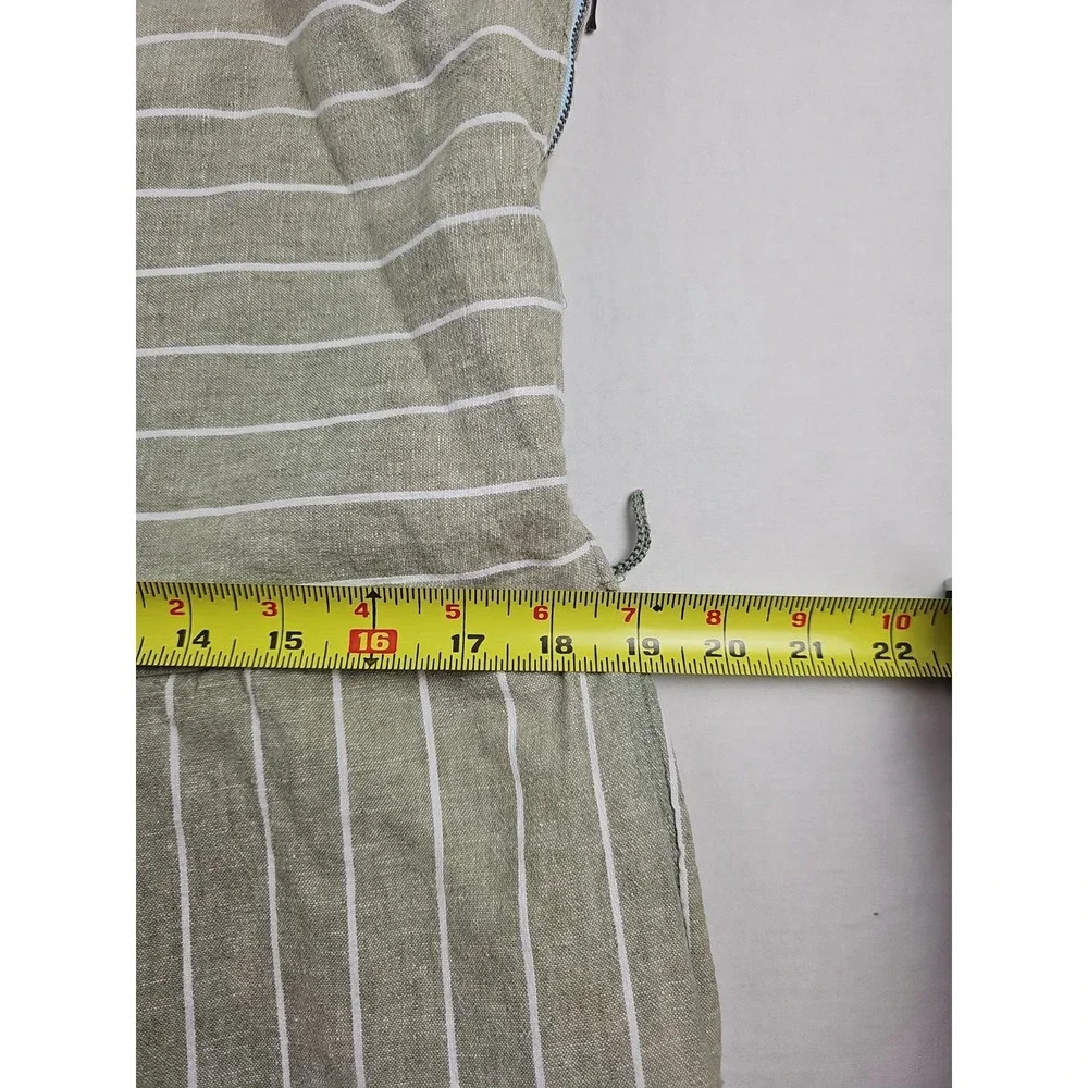 BeachLunchLounge Women's L Talia Jumpsuit Linen Cotton Wide Leg Crop OliveStripe